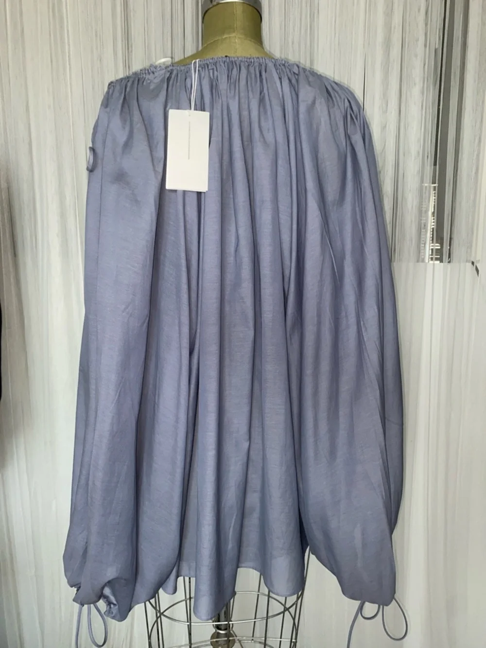 H&M NWT!! Light Blue Lightweight Tie-Front Peasant Oversized Loose Fit Blouse ML - Picture 14 of 16